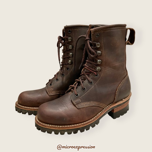 Frye Logger 8G Brown Leather Distressed Lace Up Lug Sole Work/Hiking Moto Boot - Picture 10 of 16